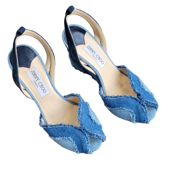 Jimmy Choo Denim Wedge Sandal Shoes-37.5 (Approx. 7) - Picture 3 of 13